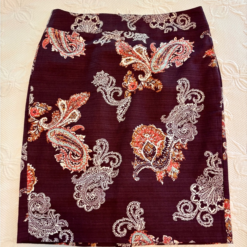Paisley Print Pencil Skirt - Burgundy